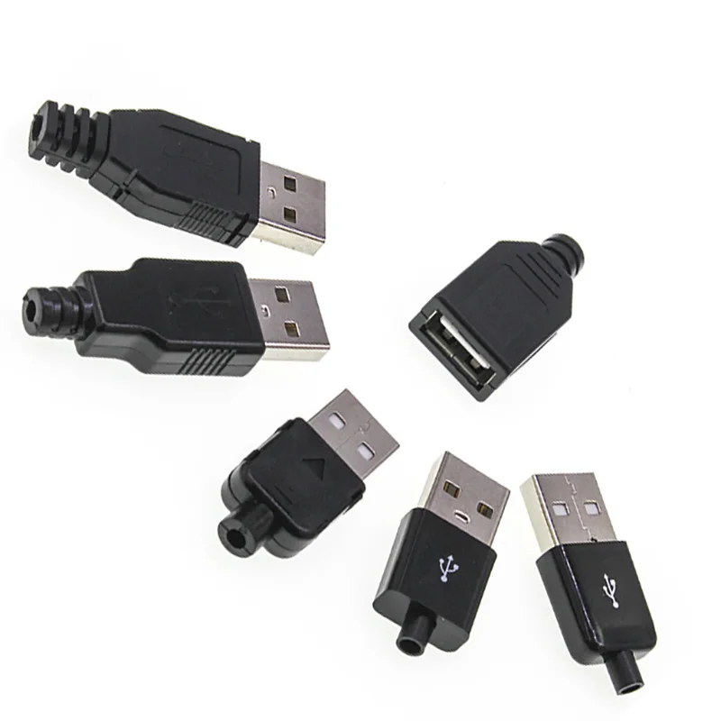 

2/5/10 kitU SB Male Socket USB Female Plug Type A Wire Welding Wire Connector Master Plastic Cover Welding DIY Connector