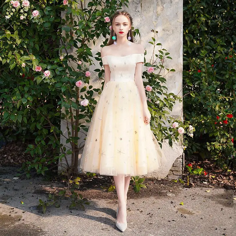 Элегантное голубое женское платье Cheongsam novetly с открытыми плечами вечернее платье сексуальное Сетчатое платье изысканное свадебное платье невесты с блестками - Цвет: Champagne3