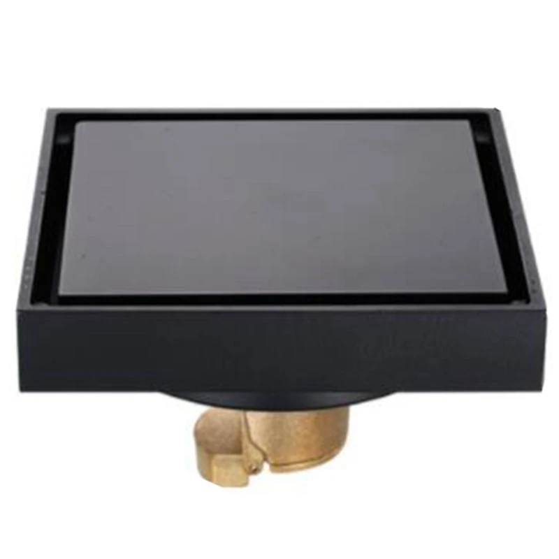 

Solid Brass Square Shower Floor Drain with Tile Insert Grate Removable Cover Hair Catcher Strainer, Matte Black Plated Finish