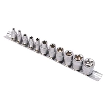 11Pc Female E Torx Star Socket Set Rail E4 - E20 External Star Torque Socket Set 5pcs e socket sockets 1 4 inch 6 3mm torx star bits chromium vanadium steel female socket nuts set e4 e5 e6 e7 e8 hand tools