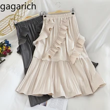 Gagarich, женские юбки,, миди, тонкая, с рюшами, край, прошитая, женская, необычная, элегантная, плиссированная, трапециевидная юбка, осень, весна