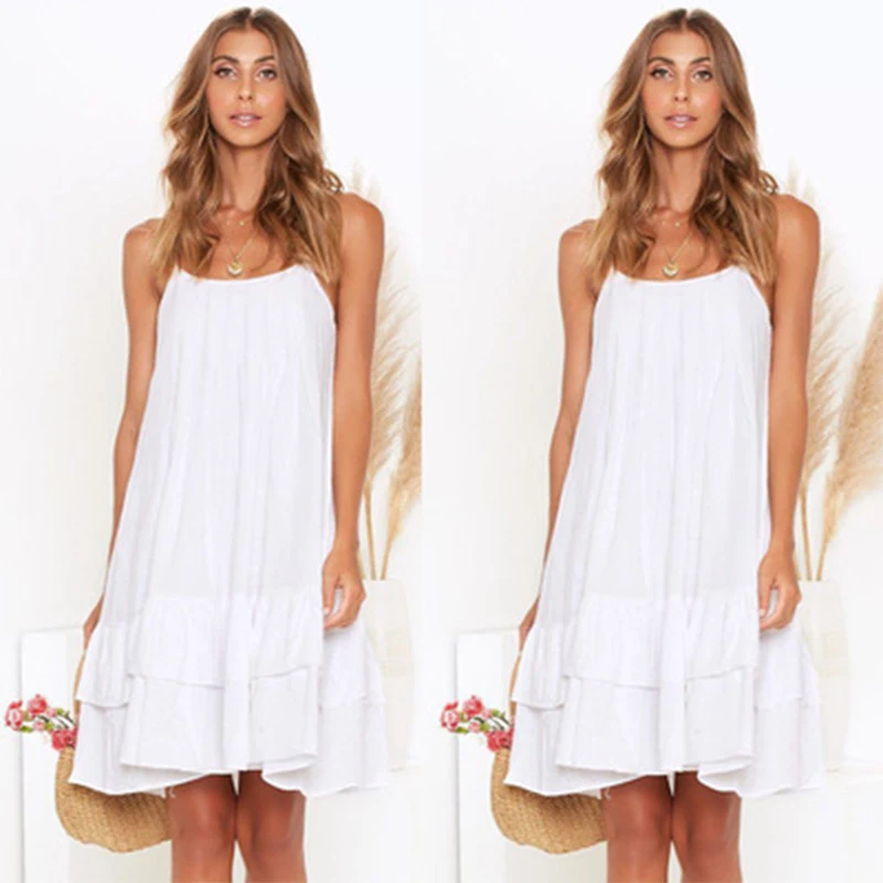 

Summer Mini Dress New White Casual Spaghetti Strap Dress Lady Sleeveless Bohemian Short Party Beach Dress vestidos de verano 30