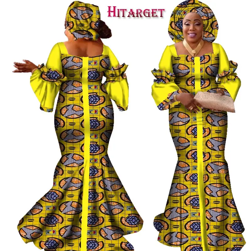 Африканские платья для женщин Модный Дизайн Африканский Базен модный дизайн платье длинное платье с шарфом африканская одежда WY2347 - Цвет: 12