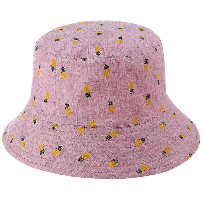 Pink Шляпа Ms. Ананасовая ткань, складная двухсторонняя Рыбацкая шляпа, Корейская Милая модная шапка для умывальника - Цвет: Pink