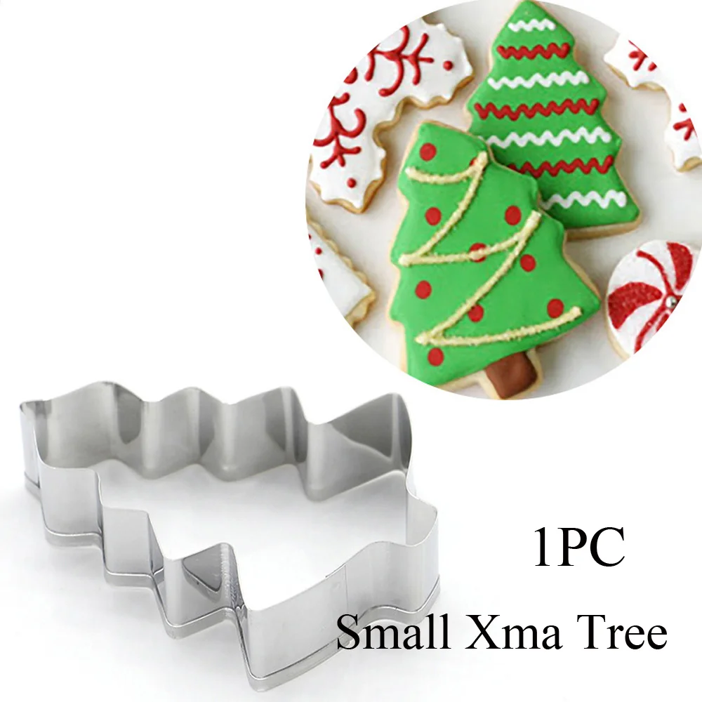 1 шт. Серебряная формочка для рождественского печенья из нержавеющей стали, форма для торта, печенья, Рождественская тема, форма для выпечки, бытовые кухонные принадлежности, инструменты - Цвет: Small Xms Tree