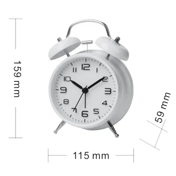 

Double Bell Alarm Clock Desktop Mechanical Alarm Mute Clock Bell Gift for Kids -White