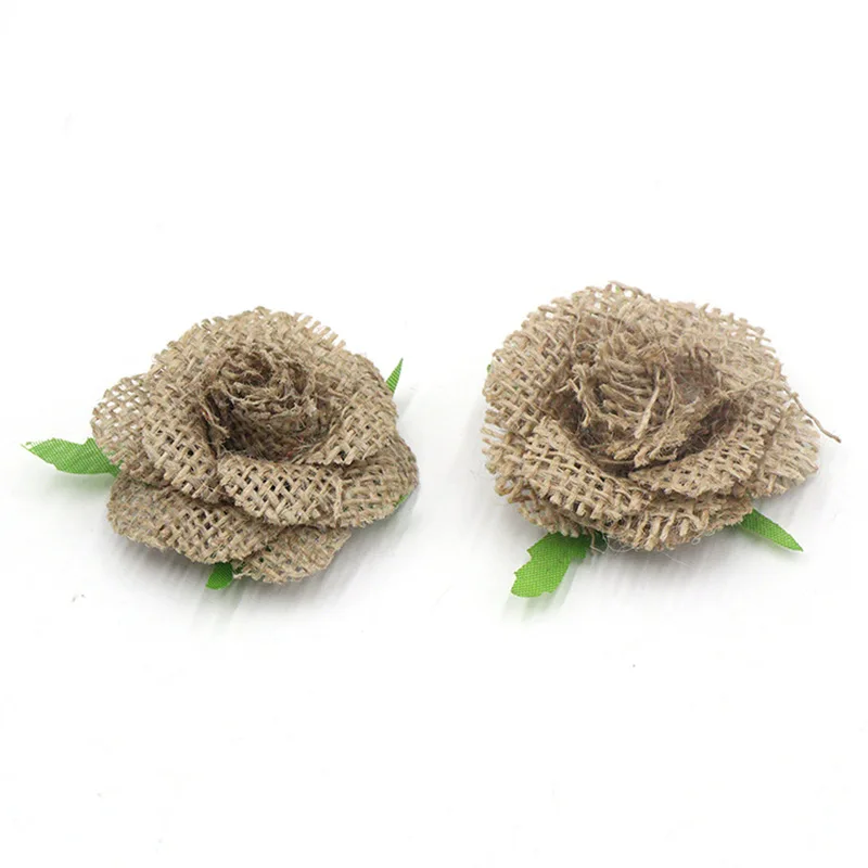 Raffia House Linen Flower Wholesale Handmade DIY Decoration for Making Raw Materials with Green Leaf Fake Rose Flower