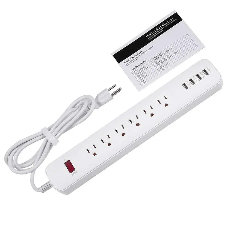 Черный и белый компактный и легкий USB блок питания с 6 выходами переменного тока и 4 Смарт 5 V/2.4A usb зарядки портов YA18WS-6AU4U