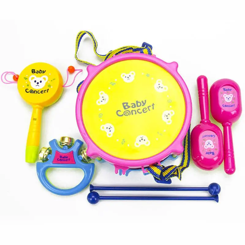 Kuulee 5 шт./компл. для маленьких мальчиков и девочек музыкальные инструменты, барабан набор головоломки образовательные Красочные Музыкальные игрушки детский подарок