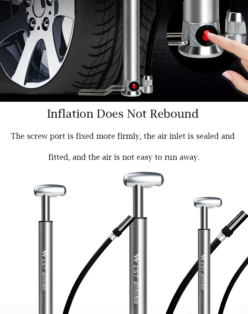 POMPE A VELO,A silver no logo--pompe de vélo ultralégère à haute pression, gonfleur'air pour