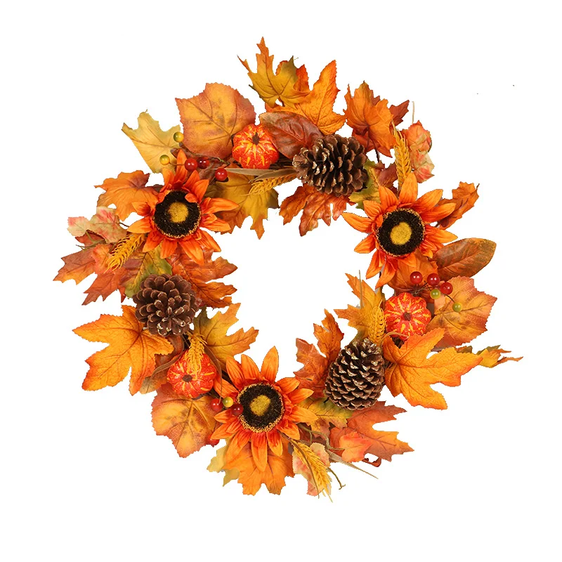 

Artificial Pumpkin Pinecone and Maple Leaf Wreath for Halloween and Thanksgiving Home Indoor or Outdoor Arrangement Decoration