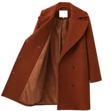 Осенне-зимнее шерстяное длинное пальто куртка повседневное женское двубортное Рождественский блейзер верхняя одежда элегантное свободное Женское пальто