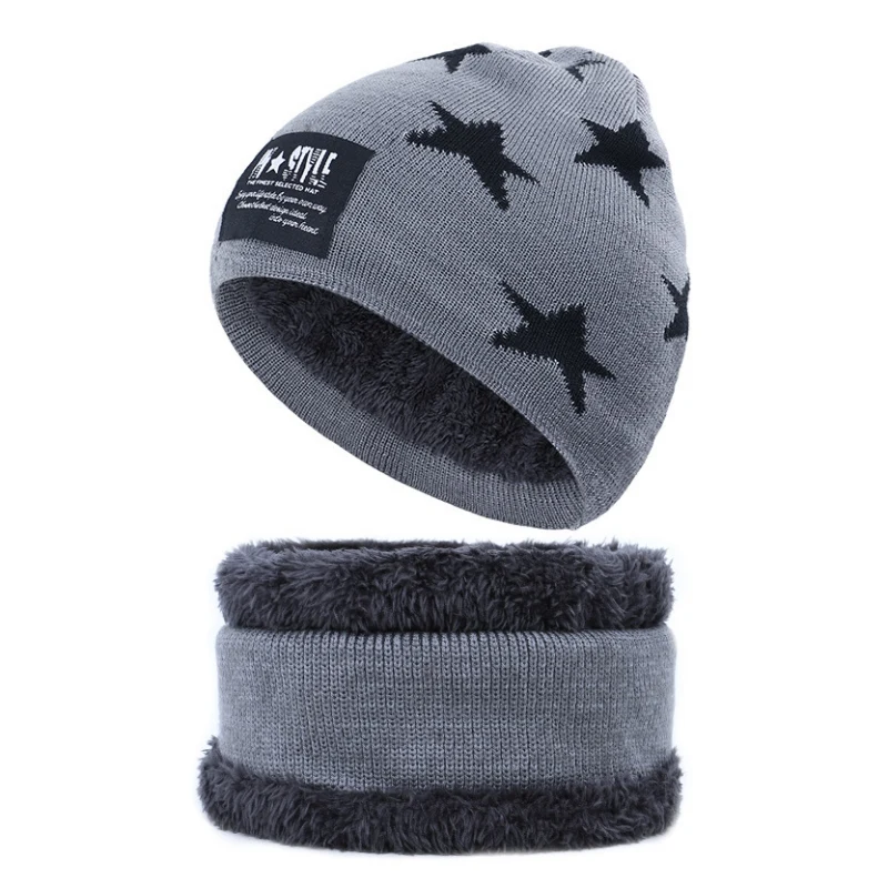 2Pcs/set Winter Beanie Hat Scarf Set High Quality Thick Plush Velvet Lined Warm Knit Hat Outdoor Running Cycling Ski Sports Cap - Цвет: H