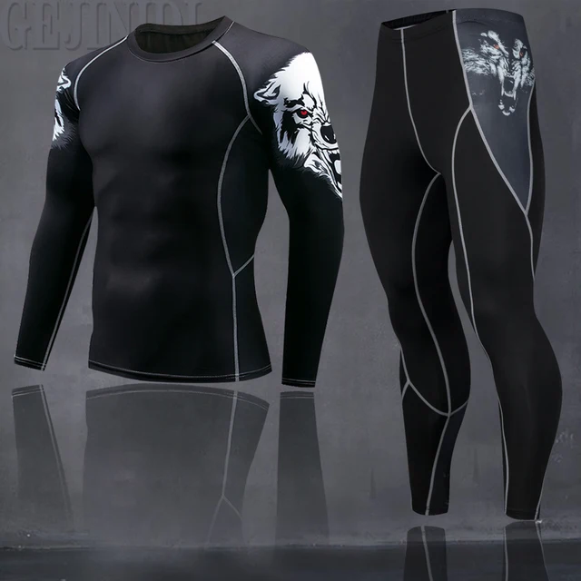 Running Men's Thermal Underwear Underpants Kit Sports Compression Clothing Tracksuit For Men Fitness Slim Joggers Base Layer Set 2Pcs-Set