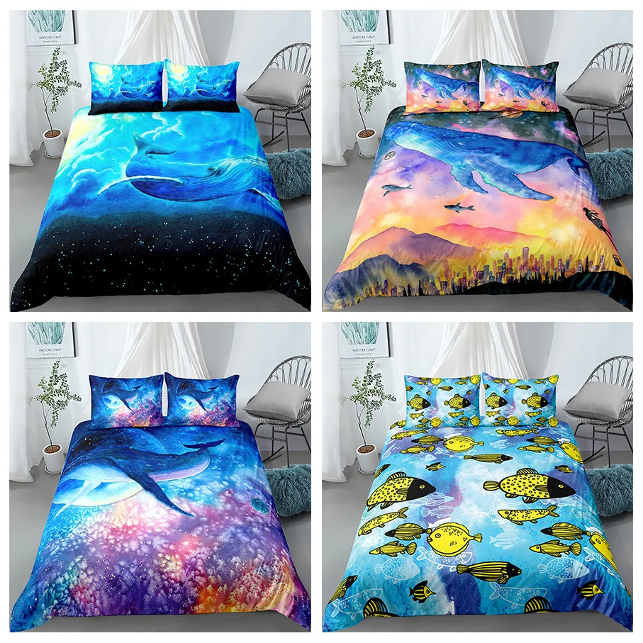 Home Textile Dolphin Fish Printed Bedding Set 3PCS Cartoon Duvet Cover Pillowcase Soft Fabric Bed Sets | Дом и сад