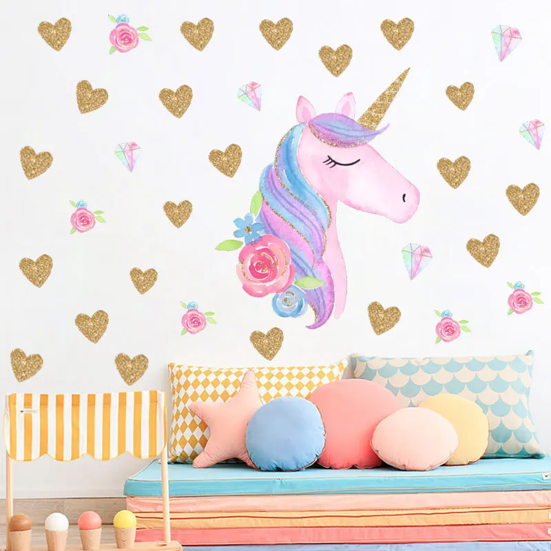 

Beautiful Unicorn And Heart Shape Pattern Wall Sticker For Home Decoration Diy Girls Room Wall Mural Art Kids Decal Pvc Poster