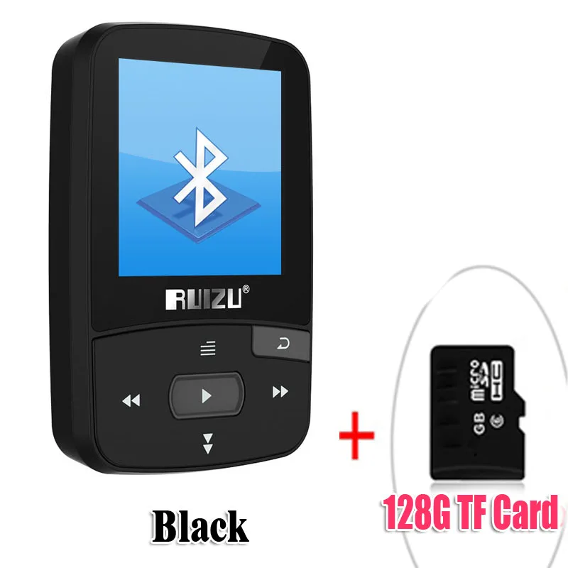 BlackWith128GBTFcard Новое поступление, Спортивный MP3 плеер RUIZU X50 с Bluetooth, 8 ГБ, мини-клип с поддержкой экрана, FM, запись, электронная книга, часы, шагомер - Цвет: BlackWith128GBTFcard