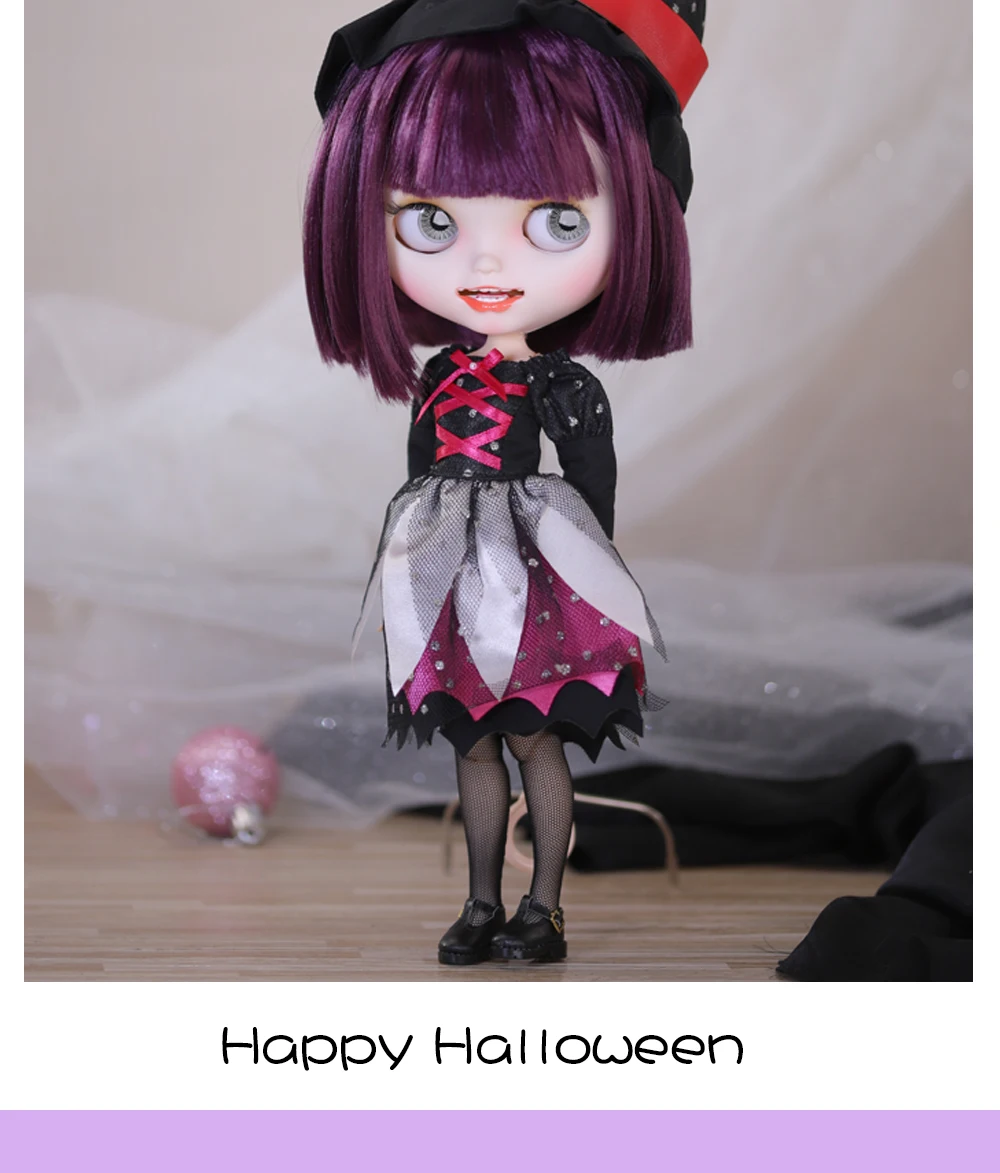 Vernice – Premium Custom Neo Blythe Poupée aux cheveux violets, à la peau blanche et au visage souriant mat 3