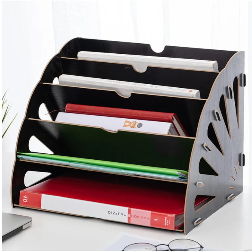 DIY Magazine Organizers Desk Organizer Book Holder Desk Stationery wooder Storage Organizer Holder Stand Shelf Rack - Цвет: B-black