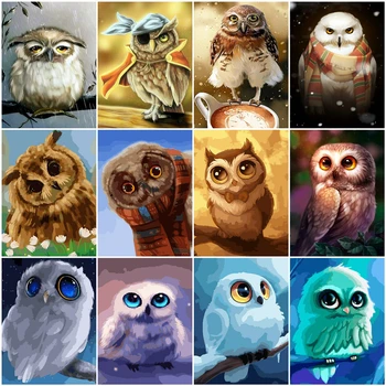 

AZQSD Adult Oil Painting By Numbers Animal DIY Unframe Coloring By Numbers Owl Picture For Living Room Home Decoration
