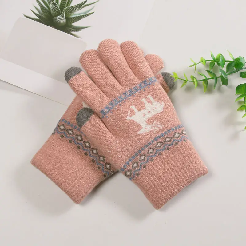 suit gloves Women's Cute Animal Deer and Snowflake Knitted Gloves Full Finger Winter Gloves Touch Screen Gloves Beautiful Christmas Gift mens dress gloves