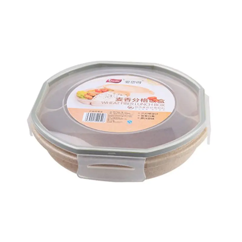 Круглая пшеничная соломенная Ланч-бокс с ложкой Bento box креативная квадратная посуда