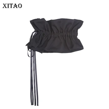 

XITAO Black with Corset Cummerbunds Women 2020 Spring Elegant Drawstring Black Pleated Personalized and Niche Design ZLL4902