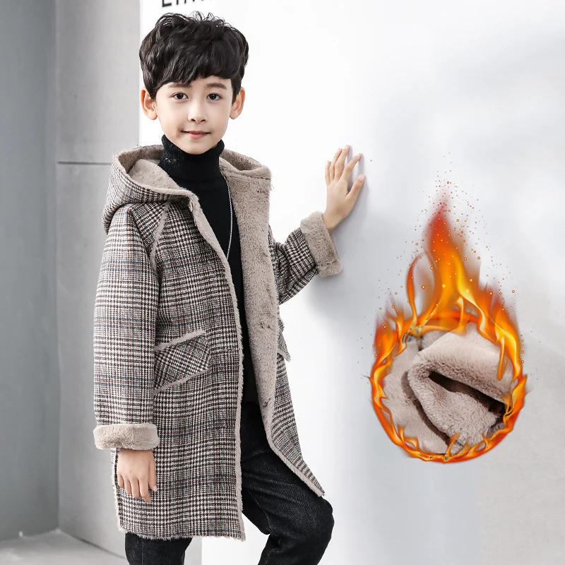 

Boy's big rabbit fur woollen coat Winter Thick Warm Jacket 2019 New Children's Hooded windbreaker Coat For 6 8 10 12 14 Years