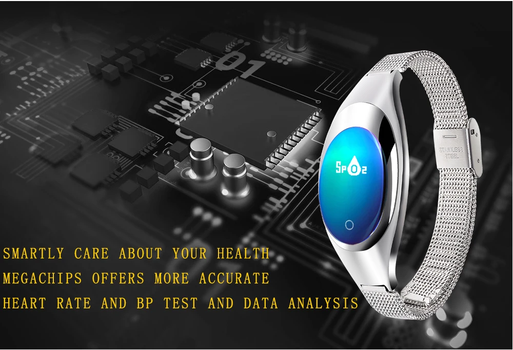 Лидер продаж, женские Смарт-часы, модные Z18, кровяное давление, кислород, пульсометр, умный браслет, часы, шагомер, серебро