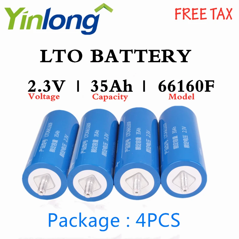 

4PCS 66160 2.3V 35Ah Cylindrical Eco-friendly Lithium Titanium Oxide LTO Titanium Battery For Electric Vehicles Buses Yachts