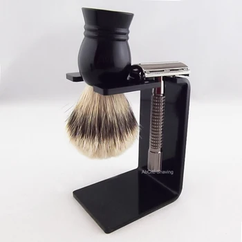 

Acrylic Handle Badger Hair Shaving Brush Stand Holder Butterfly Head Safety DE Razor Kit Set Stand