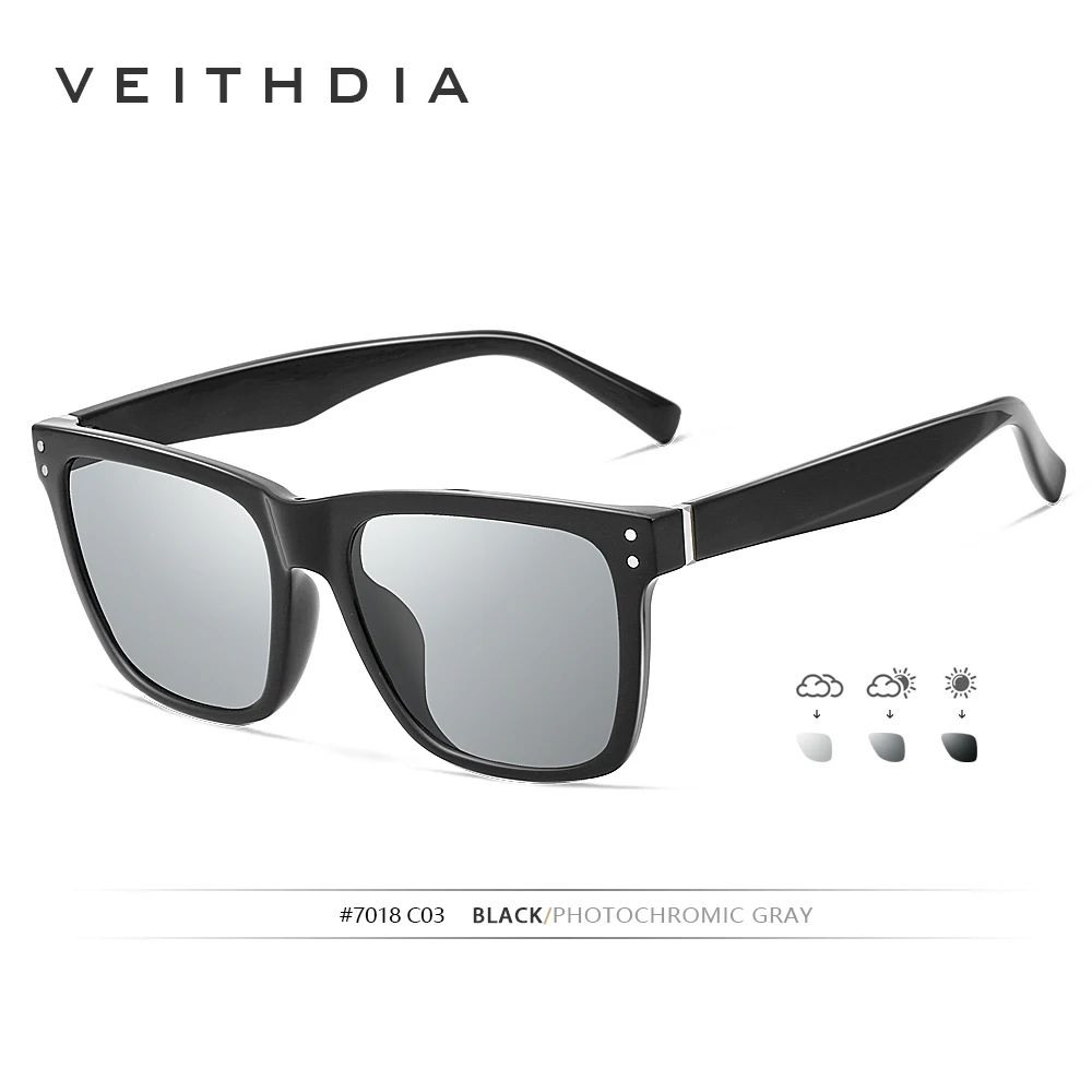 VEITHDIA Fashion Unisex Sun Glasses Photochromic Polarized UV400 Sunglasses  Men Women Classic Sports Eyewear For Male 7018