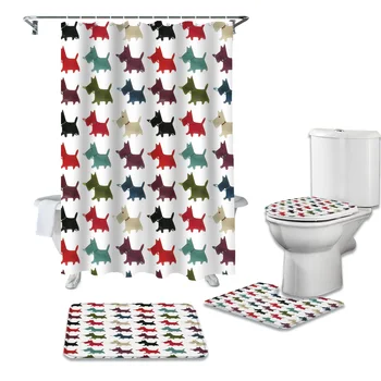

Cute Colorful Pet Dog Shower Curtains Set Bathroom Waterproof Shower Curtain Bathroom Set with Shower Curtain and Rugs
