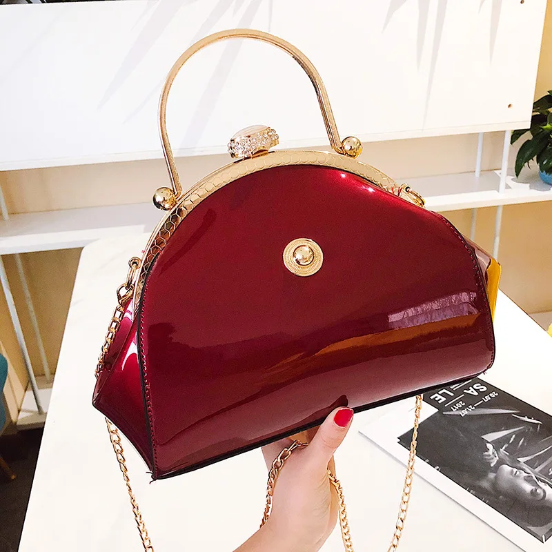 

Bride Bag Women's 2019 New Style Fashion Diamond Set-Style Shell Bag Elegant Debutante Handbag Red Marriage Bag