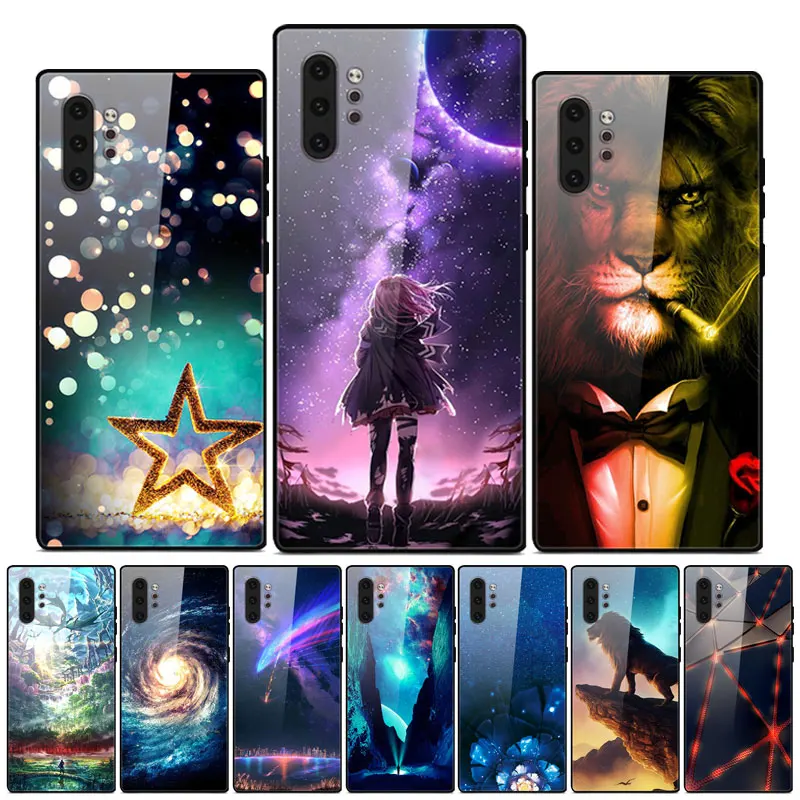 Для samsung Galaxy Note 10 Plus чехол с милым рисунком, стеклянная задняя крышка, твердый чехол для samsung Note 10 чехол для Note10 мягкий бампер, Note10+ Pro