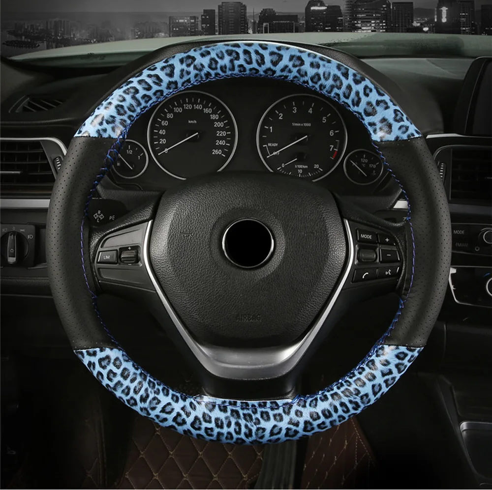 DIY 38 см леопардовое принтованное из микрофибры Кожаный Автомобильный чехол на руль ручной работы дышащий чехол аксессуары для интерьера колеса