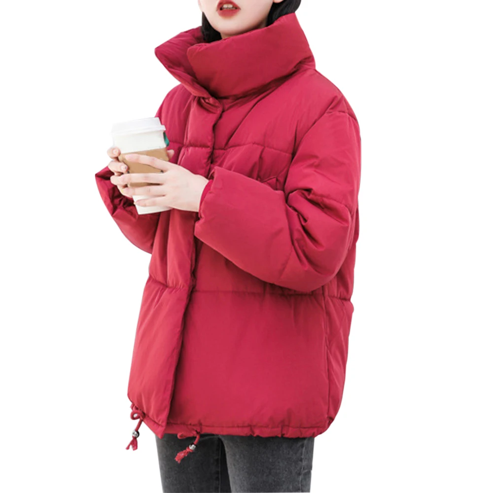Oeak, корейский стиль,, зимняя куртка для женщин, воротник-стойка, однотонный, черный, белый, женский пуховик, свободный, негабаритный, женский, короткий - Color: Red 1