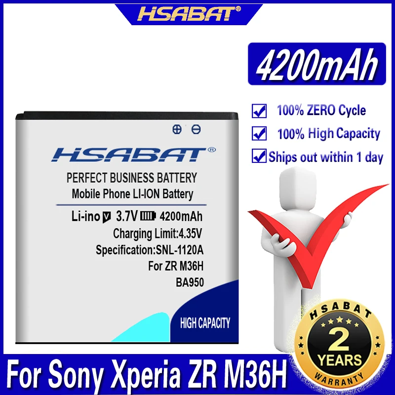 Аккумулятор HSABAT BA950 4200 мАч для Sony M36h D2303 C5502 C5503 Xperia ZR SO-04E AB-0300 | Мобильные телефоны и