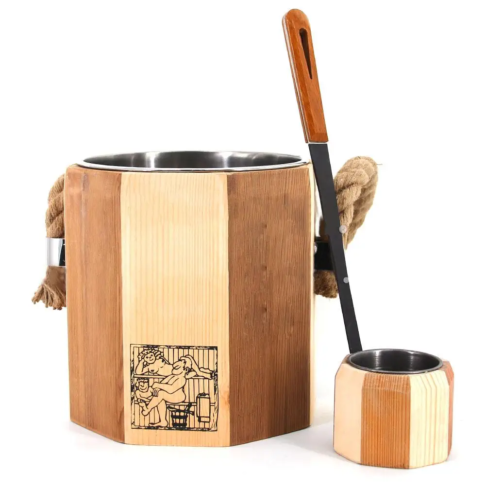 

Sauna Bucket with Ladle Handmade Wooden Sauna Bucket Sauna Spa Accessory Wooden Sauna Bucket