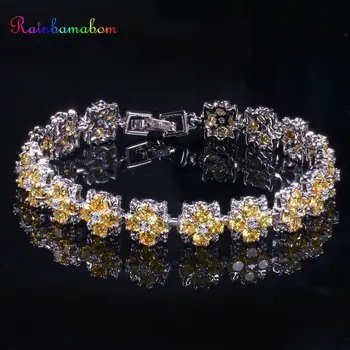 

Rainbamabom 925 Sterling Silver Created Moissanite Emerald Ruby Gemstone Bangle Charm Flower Bracelets Fine Jewelry Wholesale