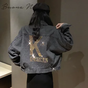 

Women's Jackets 2019 Vintage Denim Jacket Women Loose Diamond Short Denim Jackets Female Coat abrigos mujer invierno 2020