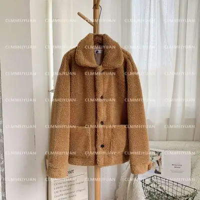 CAMEL Пальто с отложным воротником из овечьей шерсти ZA, женская зимняя плотная верхняя одежда, пальто и куртки с искусственным мехом, женские плюшевые куртки cwf0187-5 - Цвет: CAMEL