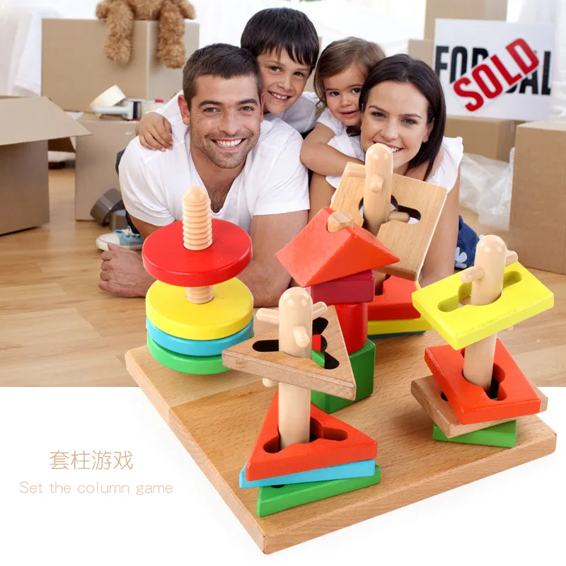 

Toy/Small/Educational Wooden Toys Five Case Column Colorful zhi hui pan Case Column Geometry Building Blocks Toy