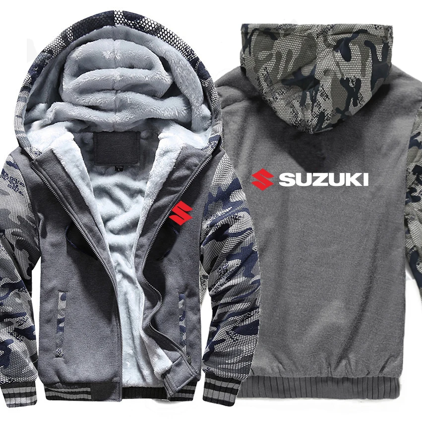 Мотоцикл Suzuki толстовки Зимний камуфляжный чехол куртка мужская шерстяная подкладка флис Suzuki мужские толстовки