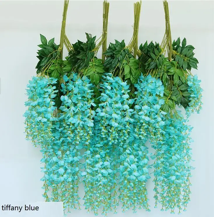 tiffany blue Белая искусственная шелковая гирлянда "Глициния" искусственный цветок растение Виноградная лоза домашний декор для сада Свадебная вечеринка украшение из ротанга бесплатно - Цвет: tiffany blue