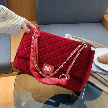 

Large Flannel Shoulder Bags For Women 2021 New Women's Designer Handbags Female Chain Trending Branded Crossbody Messenger Bags