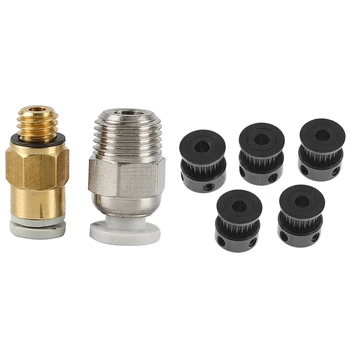 

5x GT2 Synchronous Wheel 20 Tooth & 2x Large Silver and Small Gold Direct Pneumatic Connectors for Creality V6 CR-10