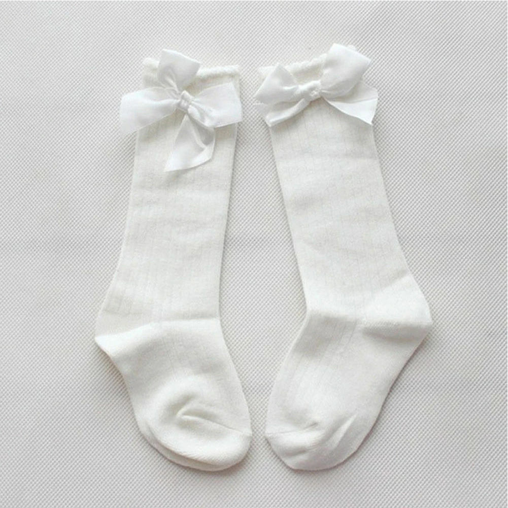 Хлопковые носки для новорожденных девочек, гольфы, носки с бантиком для От 0 до 4 лет - Цвет: Белый