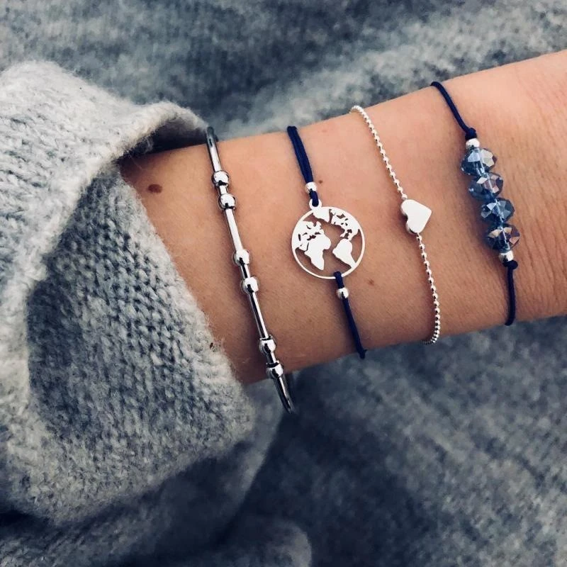 Подвеска Бохо браслеты и Набор браслетов для женщин винтажный браслет из бисера модные Многослойные браслеты аксессуары Mujer Bijoux - Окраска металла: Blue Crystal