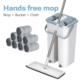 

Floor Mop Set Automatic Mop And Microfiber Cleaning Cloth Bucket Avoid Hand Washing Flat Squeeze Magic Wooden Floor Lazy Mop VIP